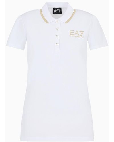 EA7 Stretch Cotton Piqué Core Lady Polo Shirt - White