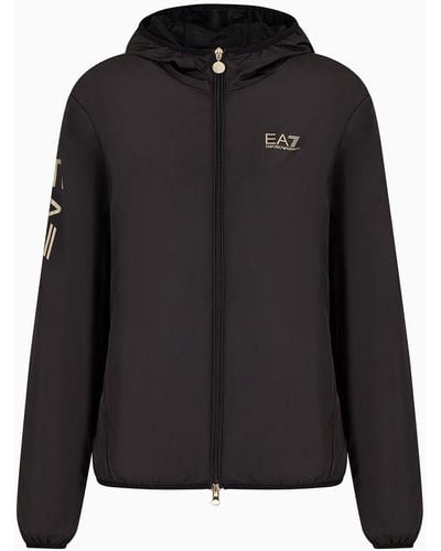 EA7 Water-repellent Fabric Shiny Hooded Jacket - Black
