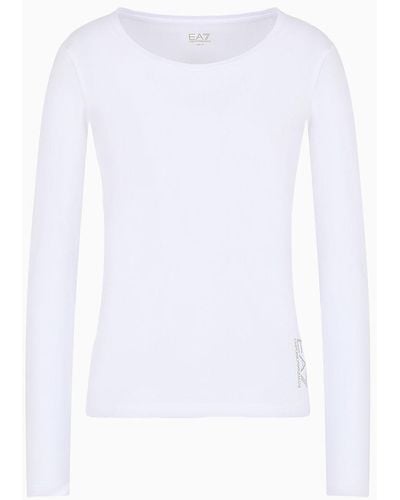 EA7 Langärmeliges Core Lady T-shirt Aus Baumwollstretch - Weiß