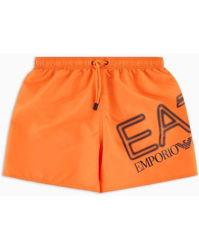EA7 Asv Swim Trunks With Oversized Logo - Orange