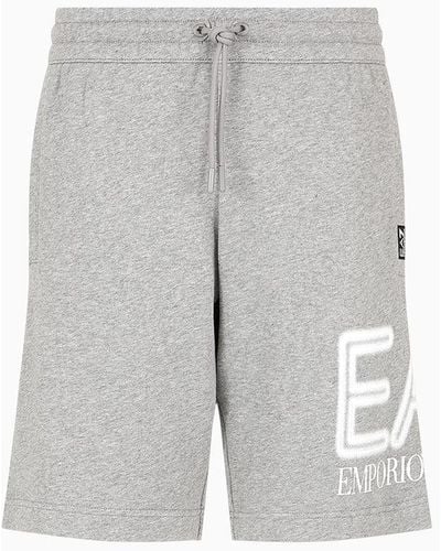 EA7 Logo Series Cotton Bermuda Shorts - Grey