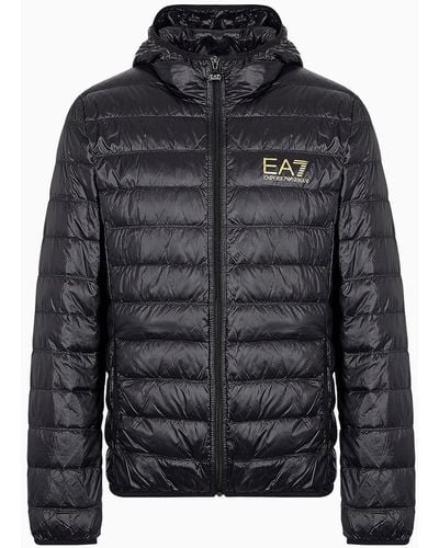 EA7 Packable Hooded Core Identity Puffer Jacket - Black