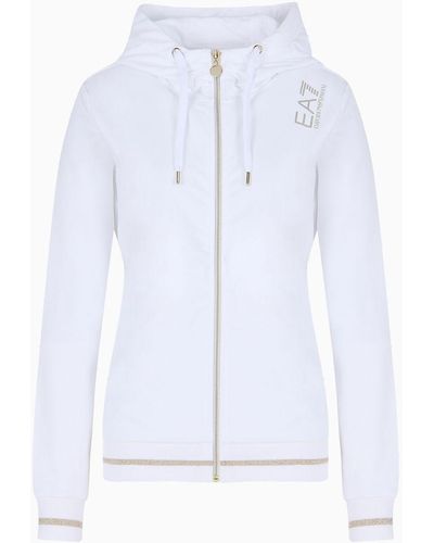 EA7 Stretch-cotton Hooded Core Lady Sweatshirt - White