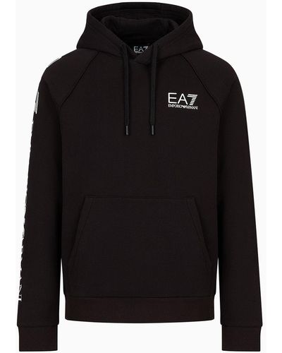 EA7 Logo Series Sweatshirt Mit Kapuze Aus Baumwollmischgewebe - Schwarz