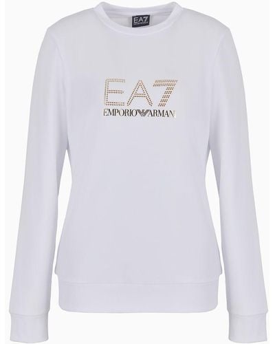 EA7 Felpa Girocollo Fundamental Sporty In Cotone - Bianco