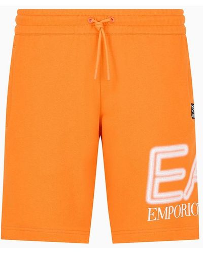 EA7 Logo Series Cotton Bermuda Shorts - Orange