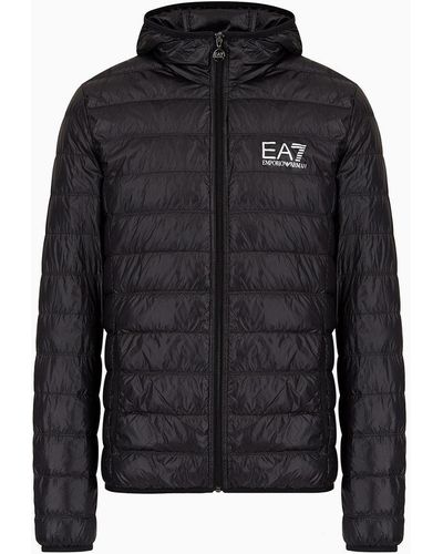 EA7 Packable Hooded Core Identity Puffer Jacket - Black