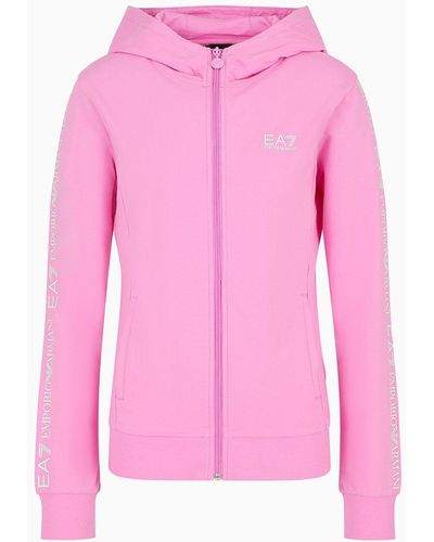 EA7 Shiny Stretch-cotton Hooded Sweatshirt - Pink