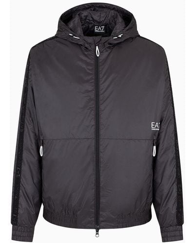 EA7 Logo Series Recycled-fabric Hooded Jacket - Grey