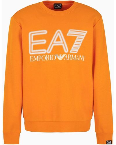 EA7 Logo Series Cotton Crew-neck Sweatshirt - Orange