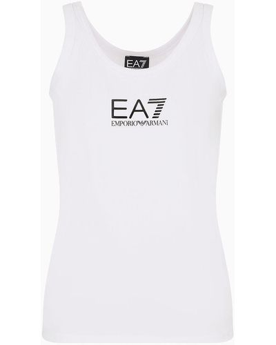 EA7 Shiny Top Aus Baumwollstretch - Weiß