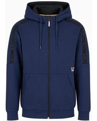 EA7 Logo Series Hooded Cotton Sweatshirt - Blue