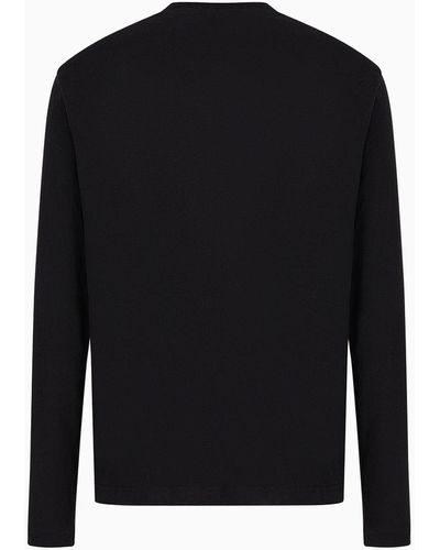 EA7 Logo Series Long-sleeved Cotton T-shirt With Oversized Logo - Black