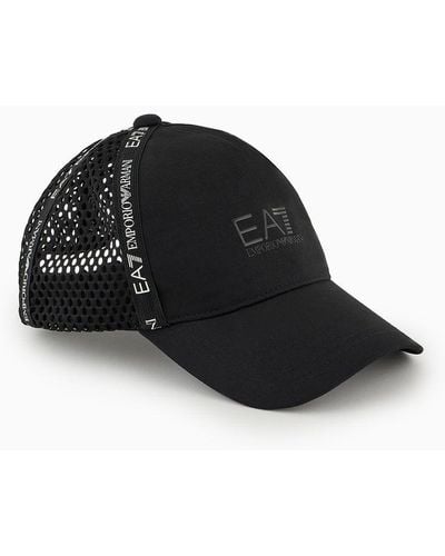 EA7 Cappello Baseball Logo Tape In Twill Di Cotone - Nero