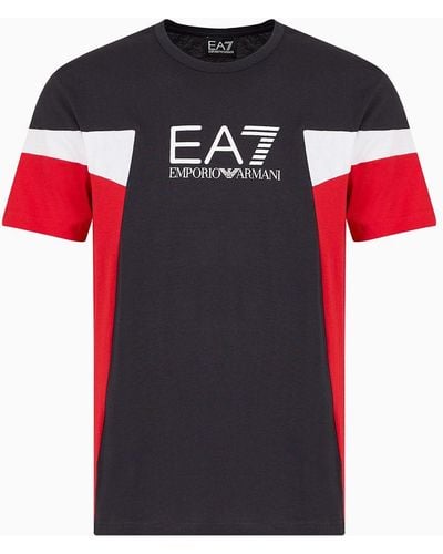 EA7 Summer Block Rundhals-t-shirt Aus Baumwolle - Rot