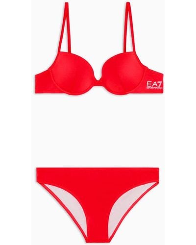 EA7 Push-up Bra With Adjustable Shoulder Strapsbriefs Customised With Contrasting Logo - Red
