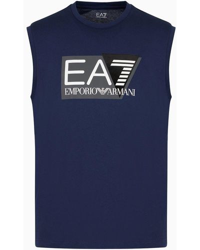EA7 Lux Identity T-shirt Mit Rundhalsausschnitt Aus Einer Modal-mischung - Blau