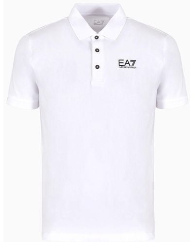 EA7 Visibility Poloshirt Aus Baumwollstretch - Weiß