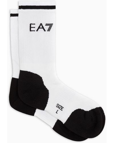 EA7 Tennis Pro Boy Cotton-blend Ankle Socks - White