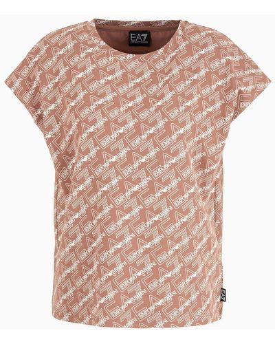 EA7 Stretch-cotton Graphic Series T-shirt With All-over Print - Pink
