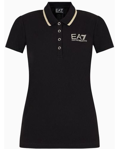 EA7 Stretch Cotton Piqué Core Lady Polo Shirt - Black