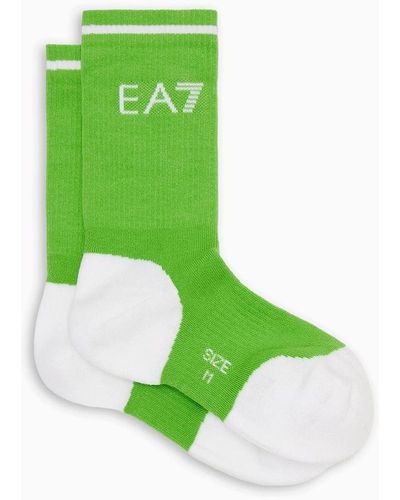 EA7 Tennis Pro Boy Cotton-blend Ankle Socks - Green