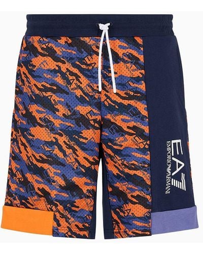EA7 Graphic Series Cotton Bermuda Shorts - Blue