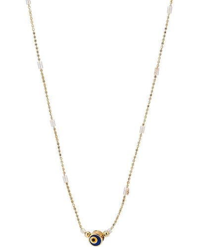 E&e Gold Plated Beaded Necklace With Evil Eye Charm - White