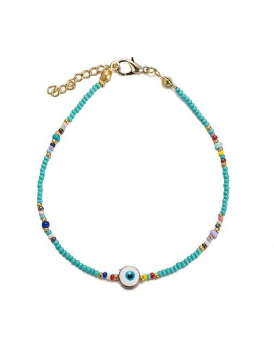 E&e Beaded Evil Eye Anklet With Turquoise Stones - Multicolor