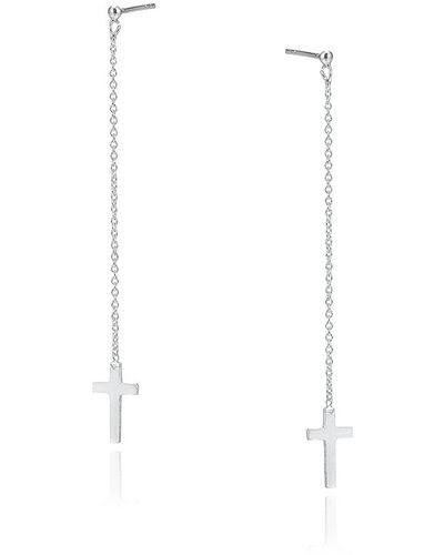 E&e Sterling Silver Dangly Cross Earrings - Metallic