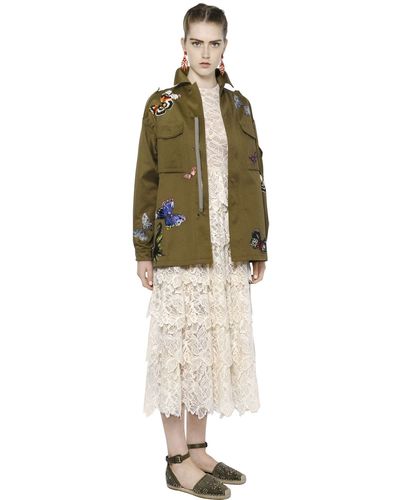 Valentino Butterfly Embellished Cotton Jacket - Green