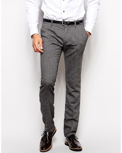 Esprit Herringbone Pants In Slim Fit - Grey