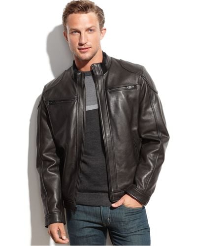 Calvin Klein Leather Moto Jacket - Black