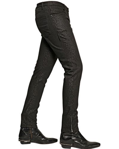 Tom Rebl 165cm Leopard Print Stretch Denim Jeans - Black