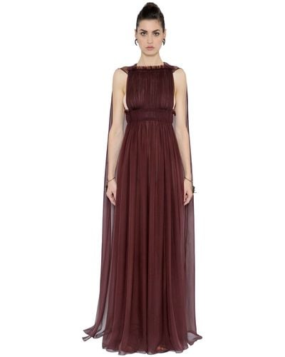 Valentino Silk Chiffon Dress With Cape - Purple