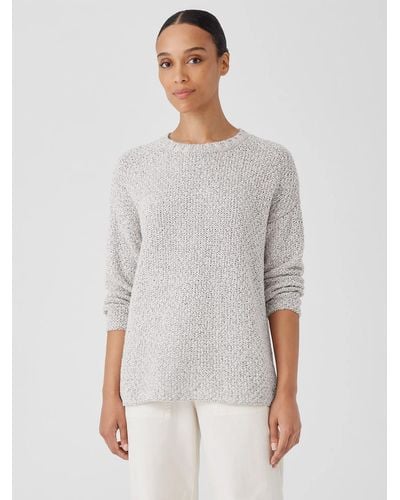 Eileen Fisher Peruvian Organic Cotton Crimp Crew Neck Long Top - Gray