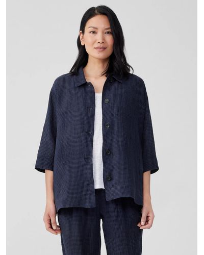 Eileen Fisher Puckered Organic Linen Shirt Jacket - Blue
