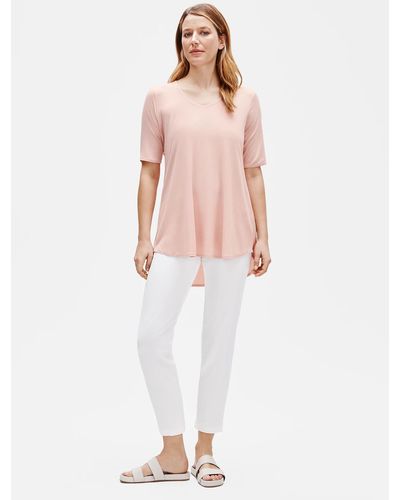 Eileen Fisher Fine Jersey Rounded V-neck Tunic - Pink