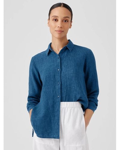 Eileen Fisher Washed Organic Linen Délavé Classic Collar Shirt - Gray