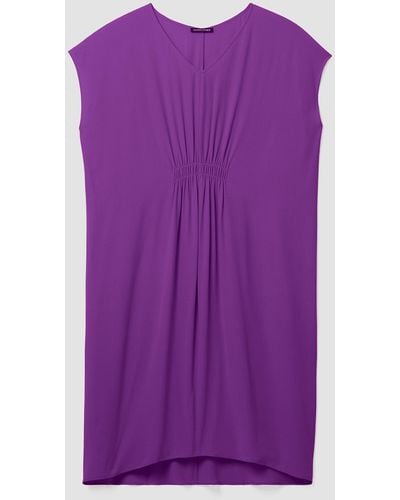 Eileen Fisher Silk Georgette Crepe V-neck Dress - Purple
