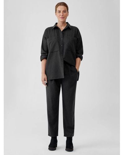 Eileen Fisher Soft Wool Flannel Pleated Tapered Pant - Black