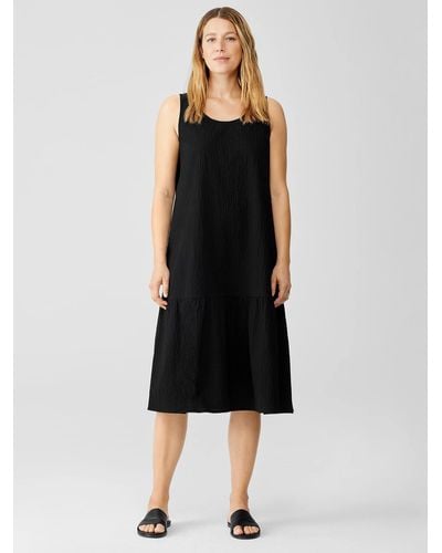 Eileen Fisher Organic Cotton Pucker Tiered Dress - Black