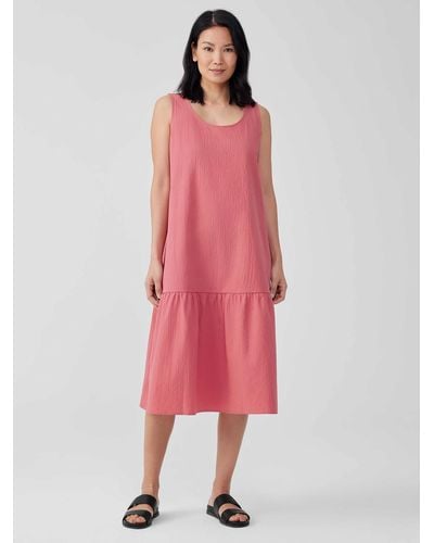 Eileen Fisher Organic Cotton Pucker Tiered Dress - Pink