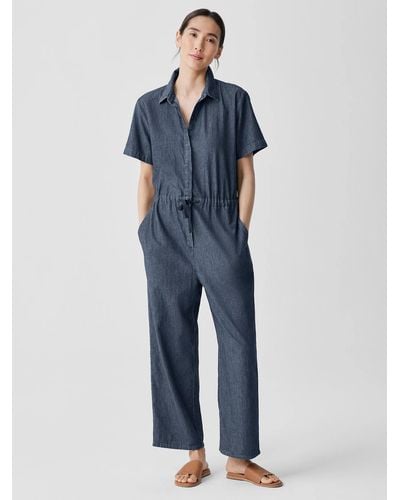 Eileen Fisher Airy Organic Cotton Twill Jumpsuit - Blue