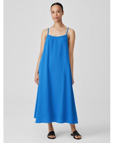 Eileen Fisher Organic Cotton Lofty Gauze Cami Dress - Blue