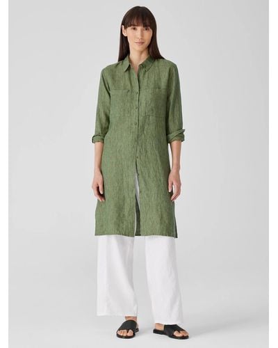 Eileen Fisher Washed Organic Linen Délavé Shirtdress - Green