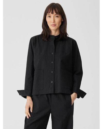 Eileen Fisher Organic Cotton Pucker Shirt Jacket - Black
