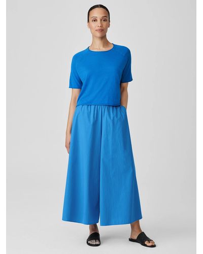 Eileen Fisher Washed Organic Cotton Poplin Skirt Pant - Blue