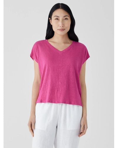 Eileen Fisher Organic Linen Jersey V-neck Tee - Pink
