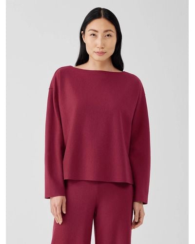 Eileen Fisher Boiled Wool Jersey Bateau Neck Top - Red